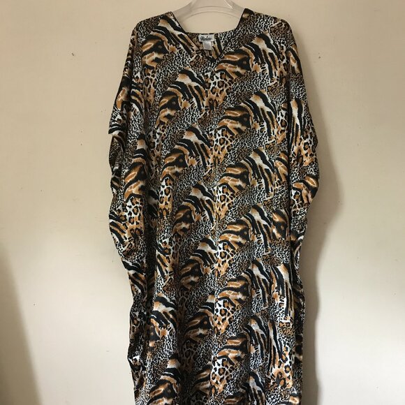 Leopard Cheetah Animal Print Caftan/Kaftan Silk Feel - Picture 1 of 6